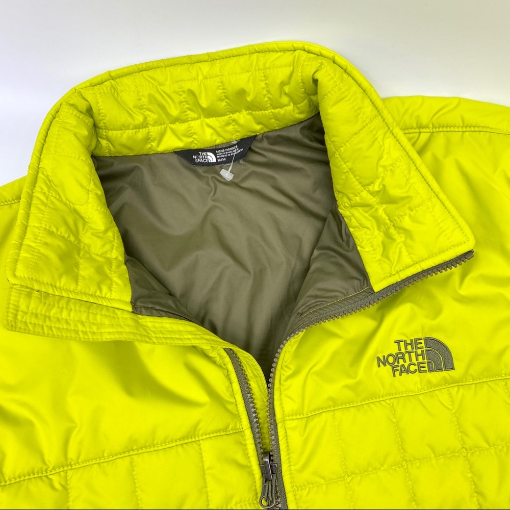 THE NORTH FACE MENS LIME GREEN DOWN PUFFER JACKET INSULATED THERMO ZIP MEDIUM - Picture 2 of 8